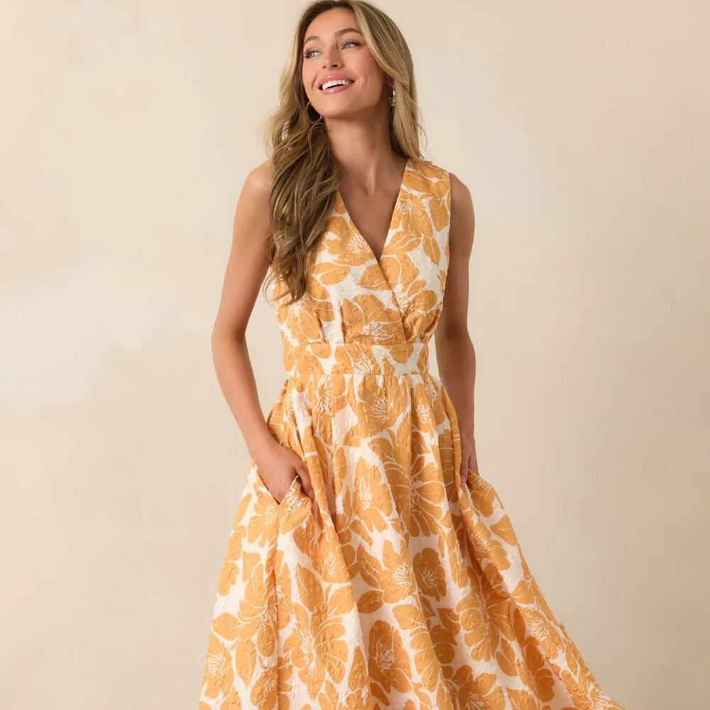 Red Dress Boutique Mustard Floral V-Neck Sleeveless Maxi Dress